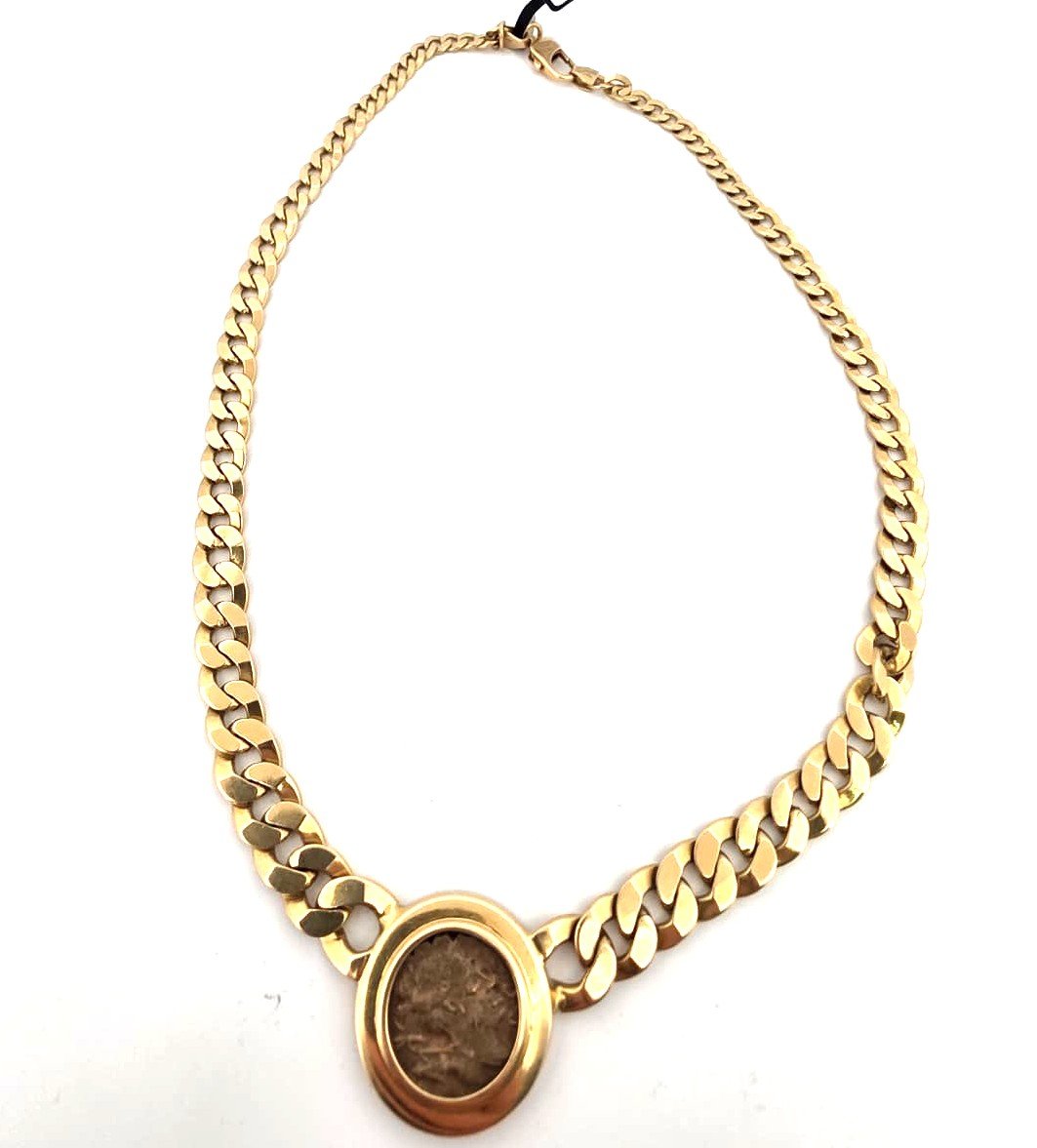 Collana in oro giallo 18kt con moneta antica romana-photo-4