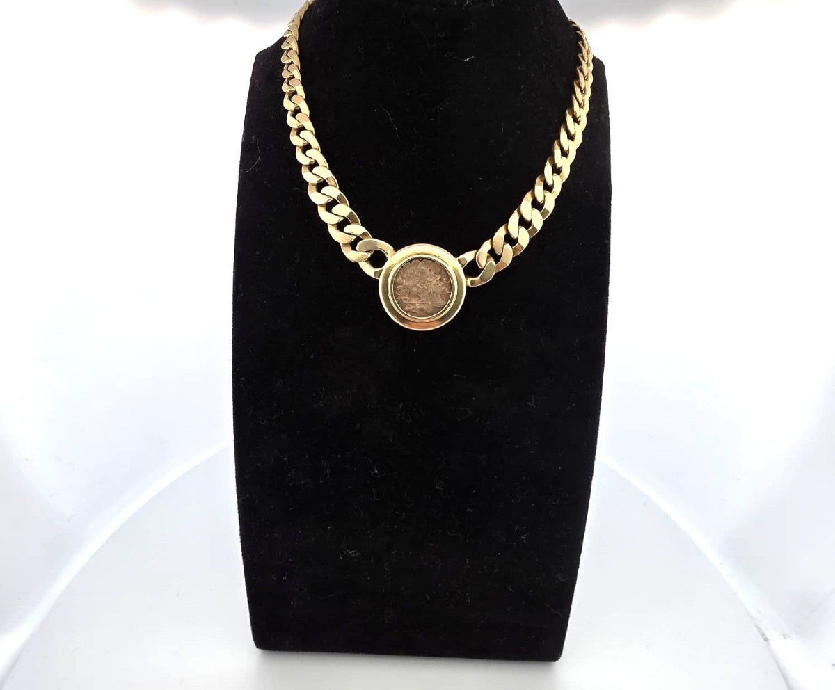 Collana in oro giallo 18kt con moneta antica romana