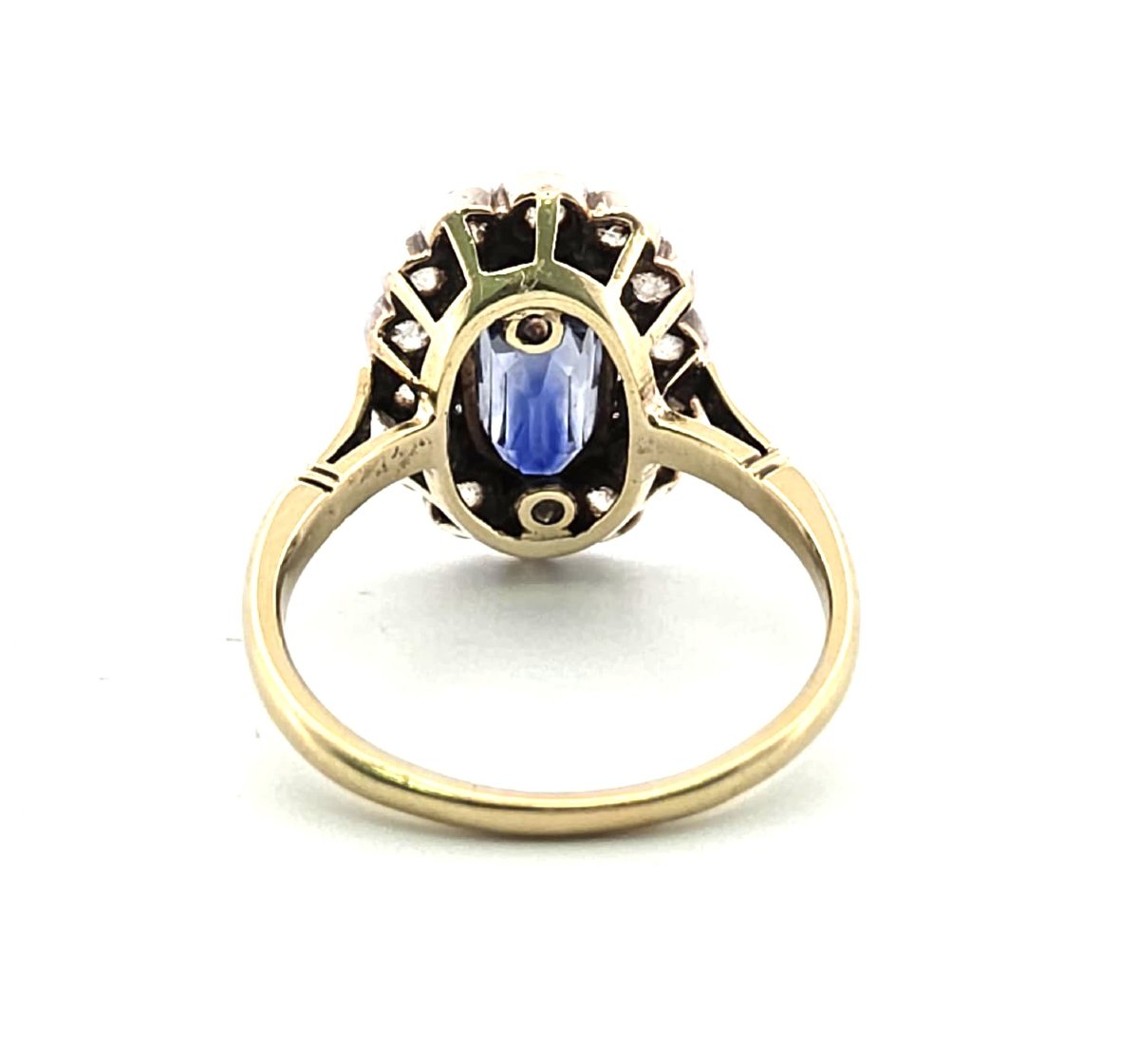 Anello epoca edoardiana in oro 18kt e argento con zaffiro e diamanti-photo-1