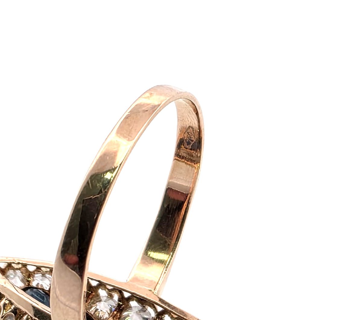 Anello vittoriano in oro giallo 18kt con diamanti e zaffiri-photo-3