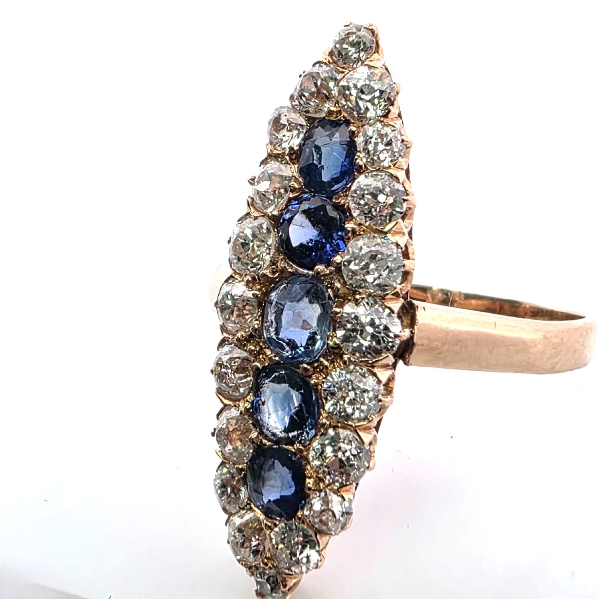 Anello vittoriano in oro giallo 18kt con diamanti e zaffiri-photo-1