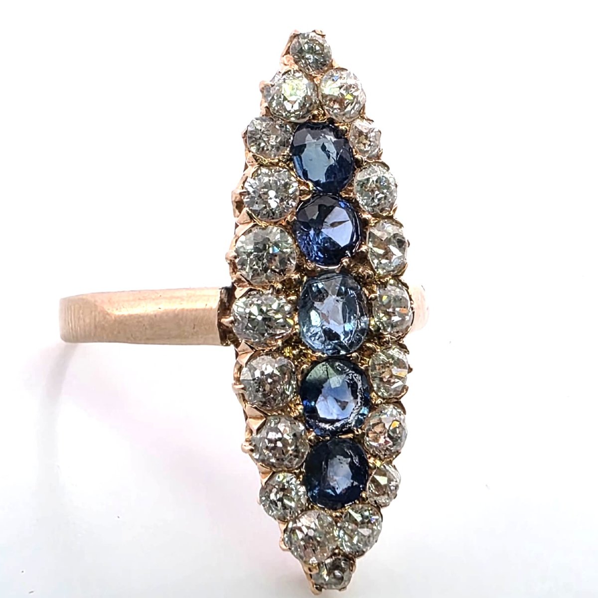 Anello vittoriano in oro giallo 18kt con diamanti e zaffiri-photo-2