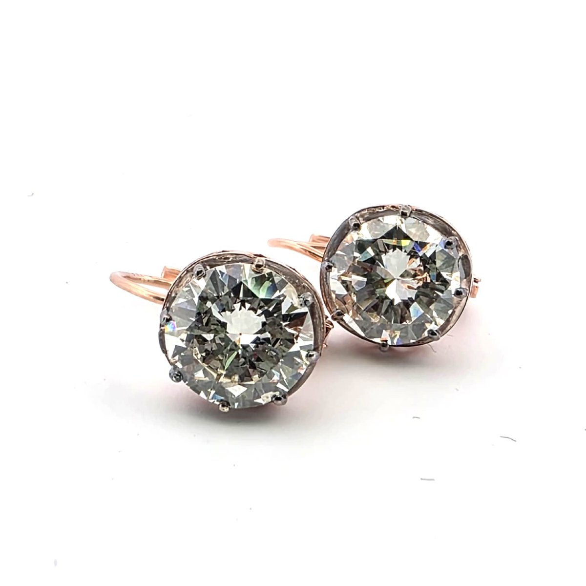 Orecchini in oro rosa 12kt e argento con diamanto old mine-photo-2