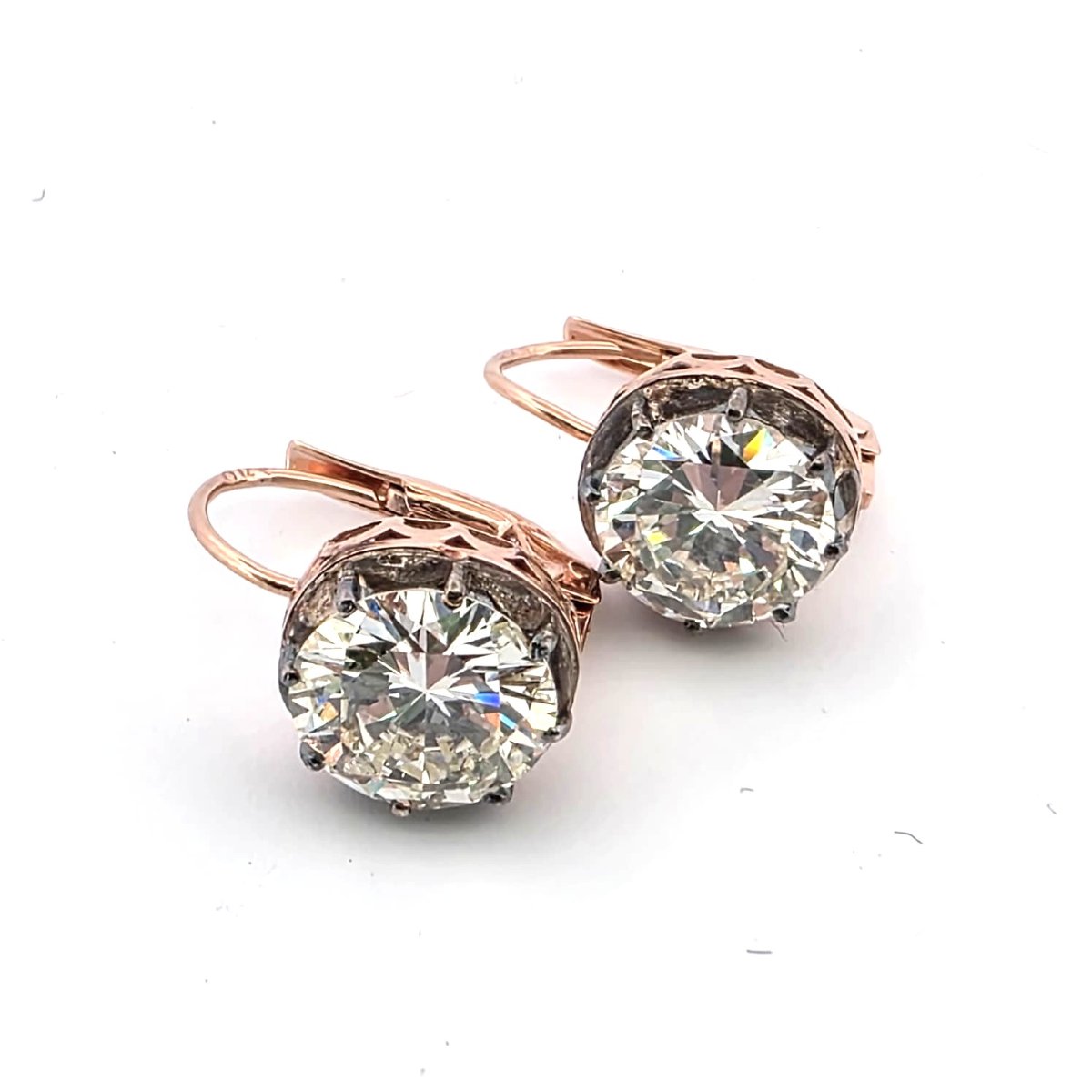 Orecchini in oro rosa 12kt e argento con diamanto old mine-photo-3