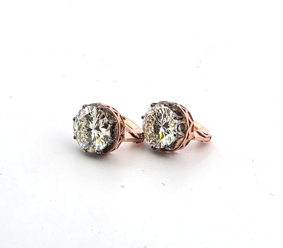 Orecchini in oro rosa 12kt e argento con diamanto old mine-photo-4