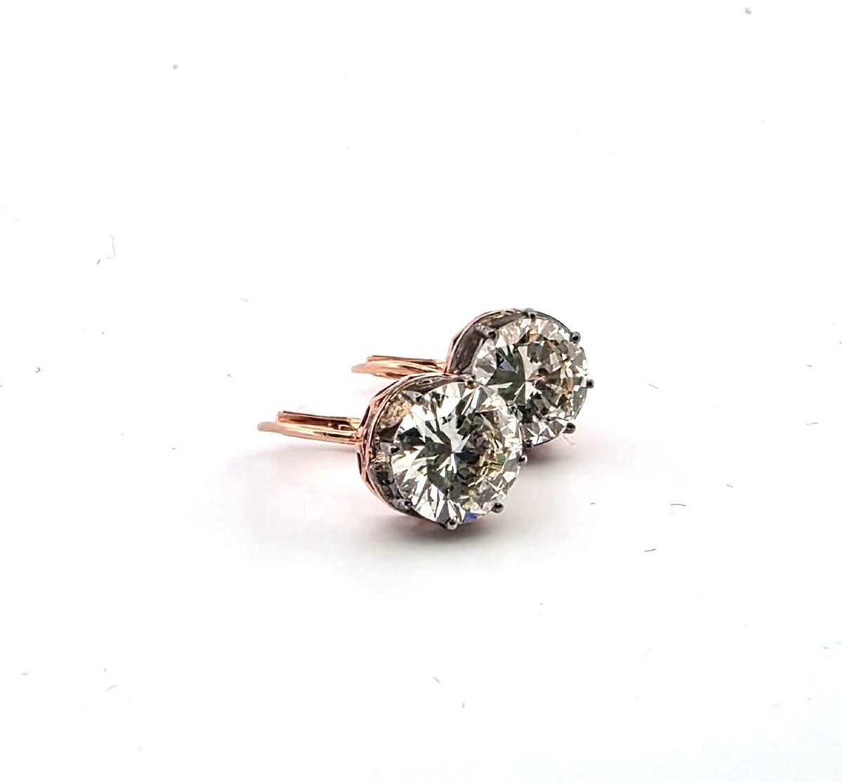 Orecchini in oro rosa 12kt e argento con diamanto old mine-photo-2