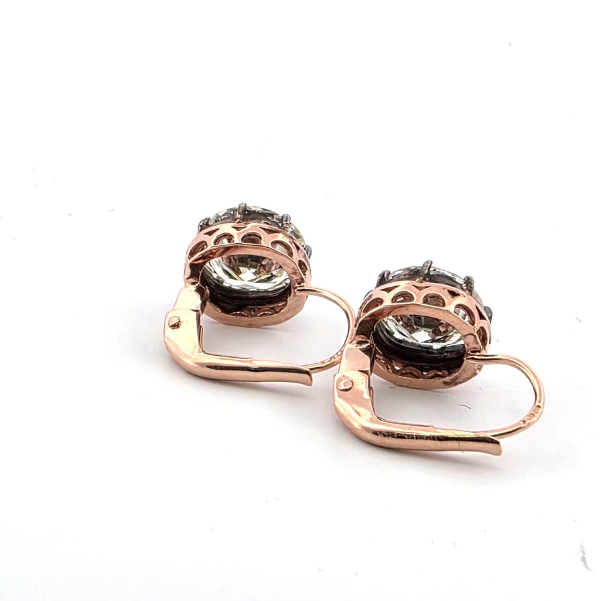 Orecchini in oro rosa 12kt e argento con diamanto old mine-photo-3