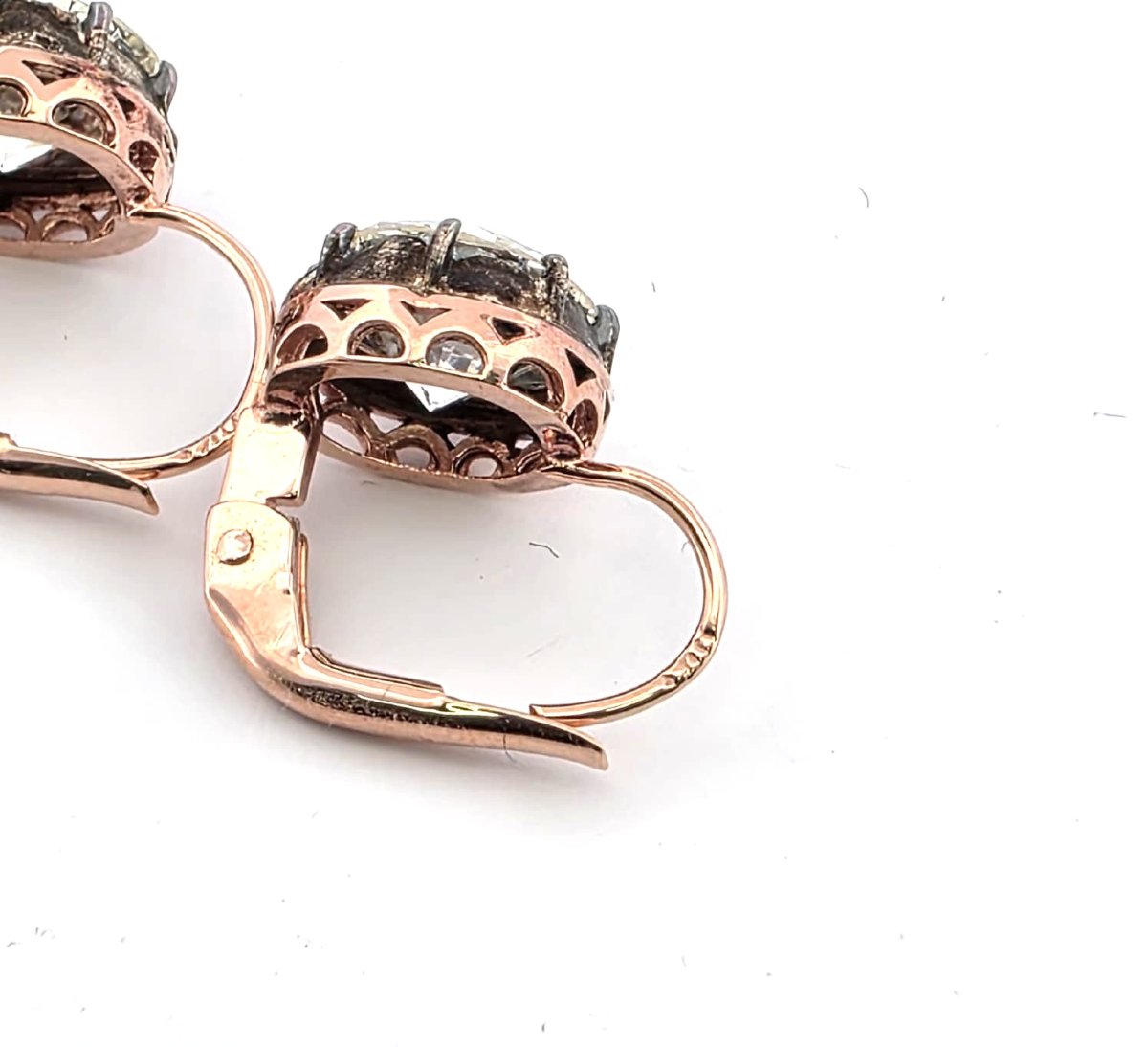 Orecchini in oro rosa 12kt e argento con diamanto old mine-photo-5