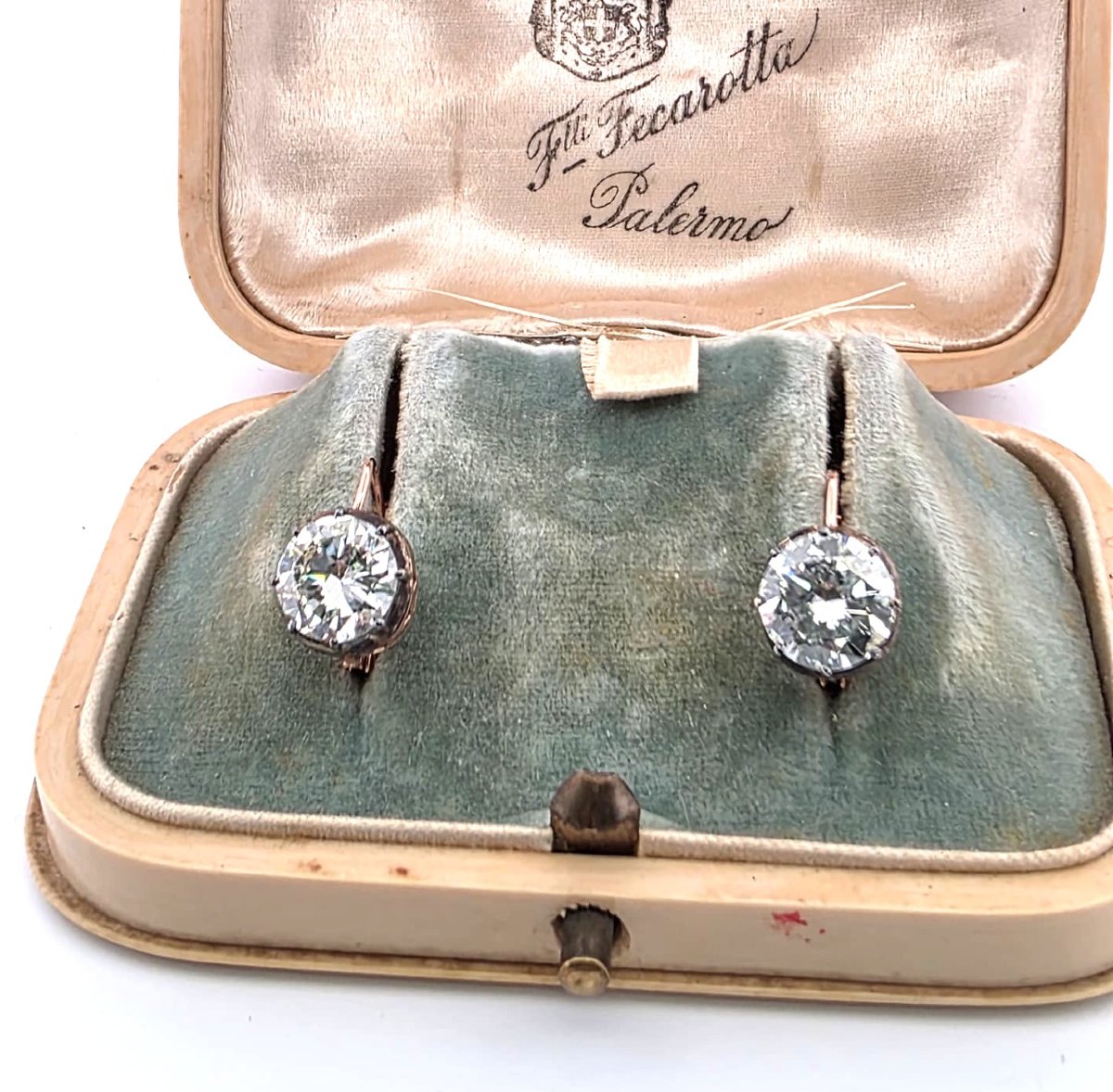 Orecchini in oro rosa 12kt e argento con diamanto old mine