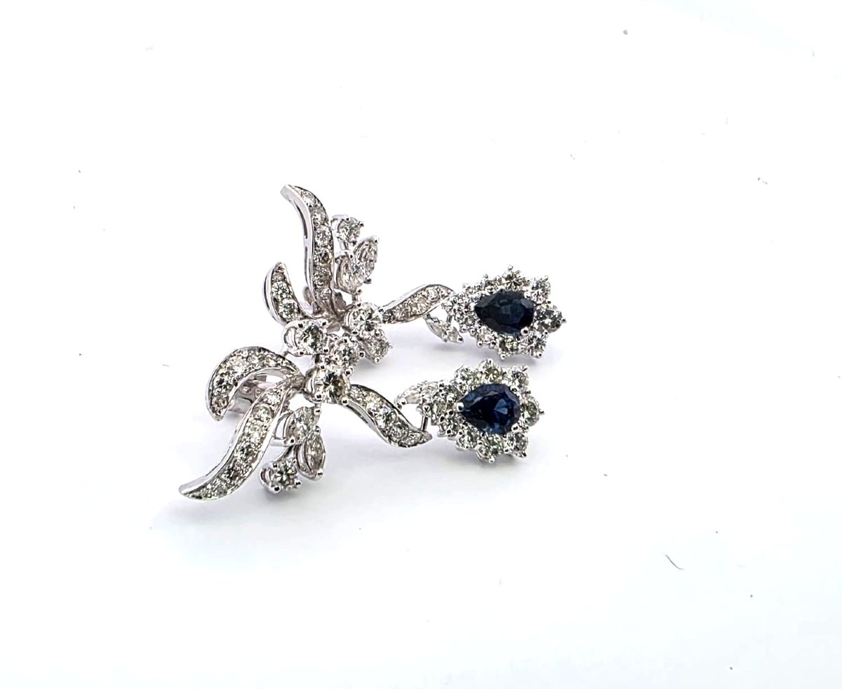 Orecchini in oro bianco 18kt con diamanti e zaffiri-photo-2