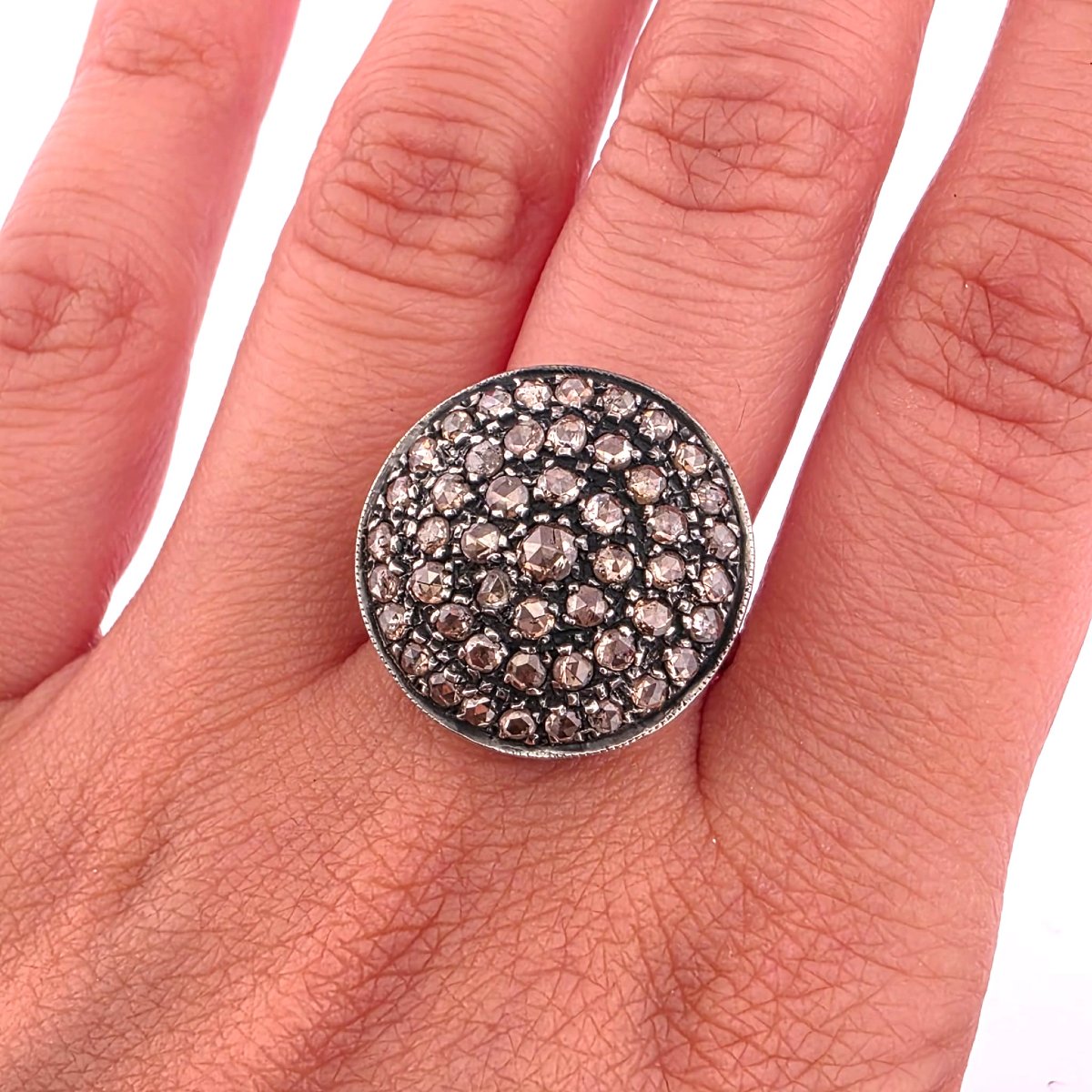 Anello in oro giallo basso e argento con diamanti rose coronè-photo-2