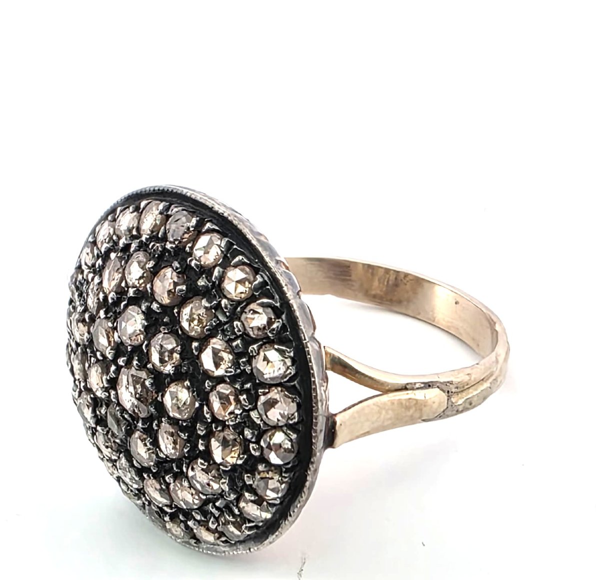 Anello in oro giallo basso e argento con diamanti rose coronè-photo-3