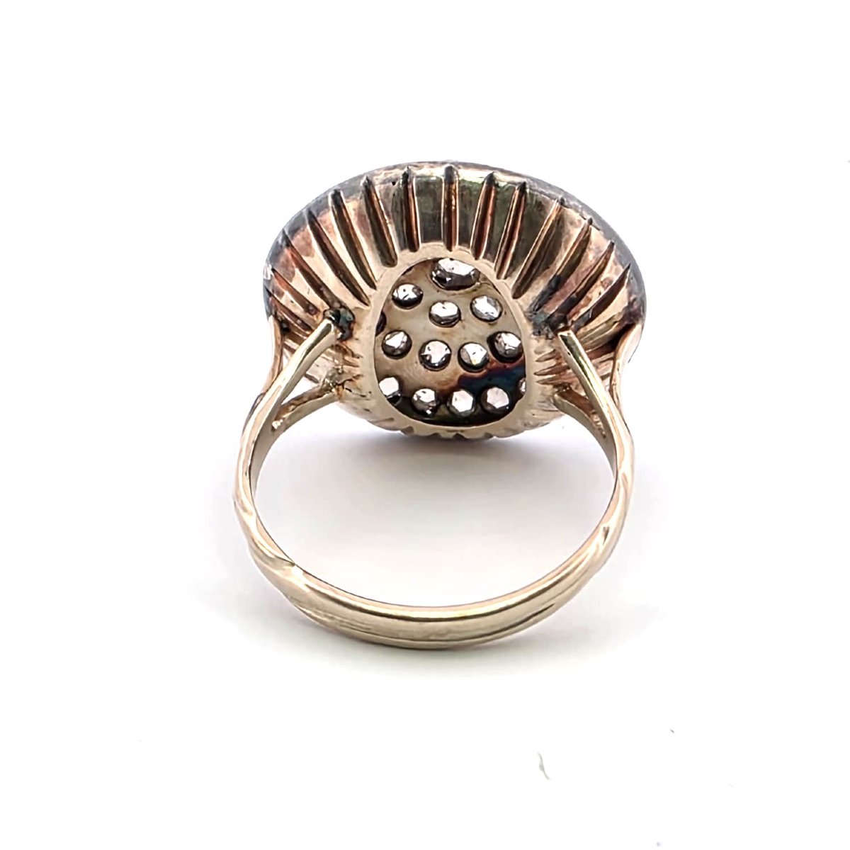 Anello in oro giallo basso e argento con diamanti rose coronè-photo-4