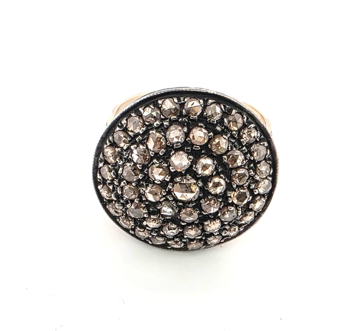 Anello in oro giallo basso e argento con diamanti rose coronè-photo-1