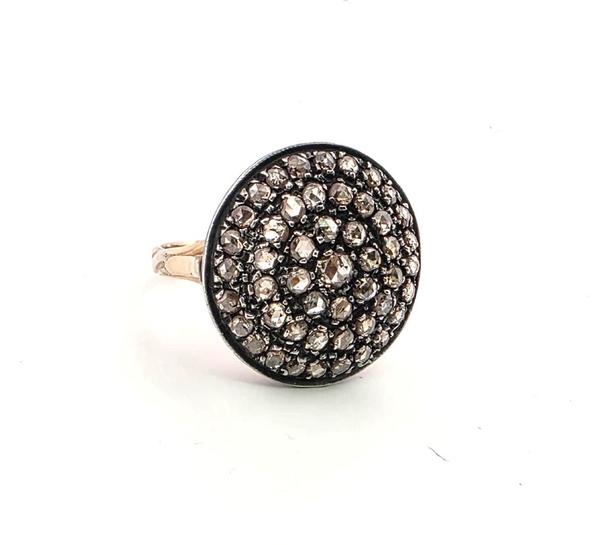 Anello in oro giallo basso e argento con diamanti rose coronè-photo-2