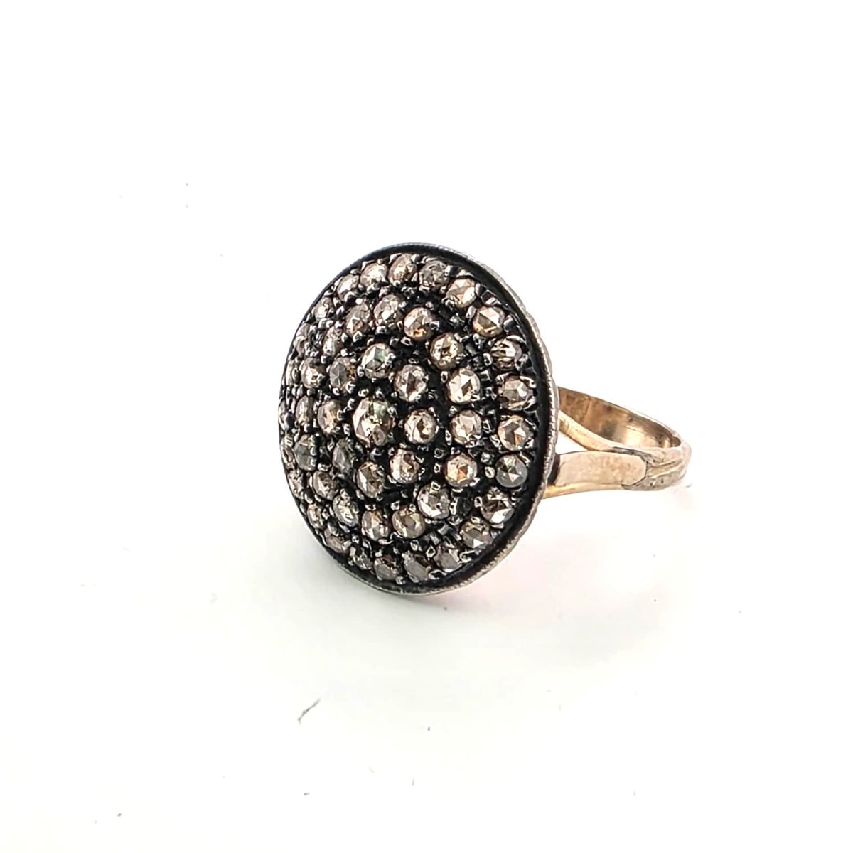 Anello in oro giallo basso e argento con diamanti rose coronè-photo-3
