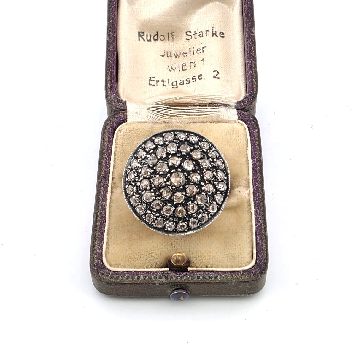 Anello in oro giallo basso e argento con diamanti rose coronè