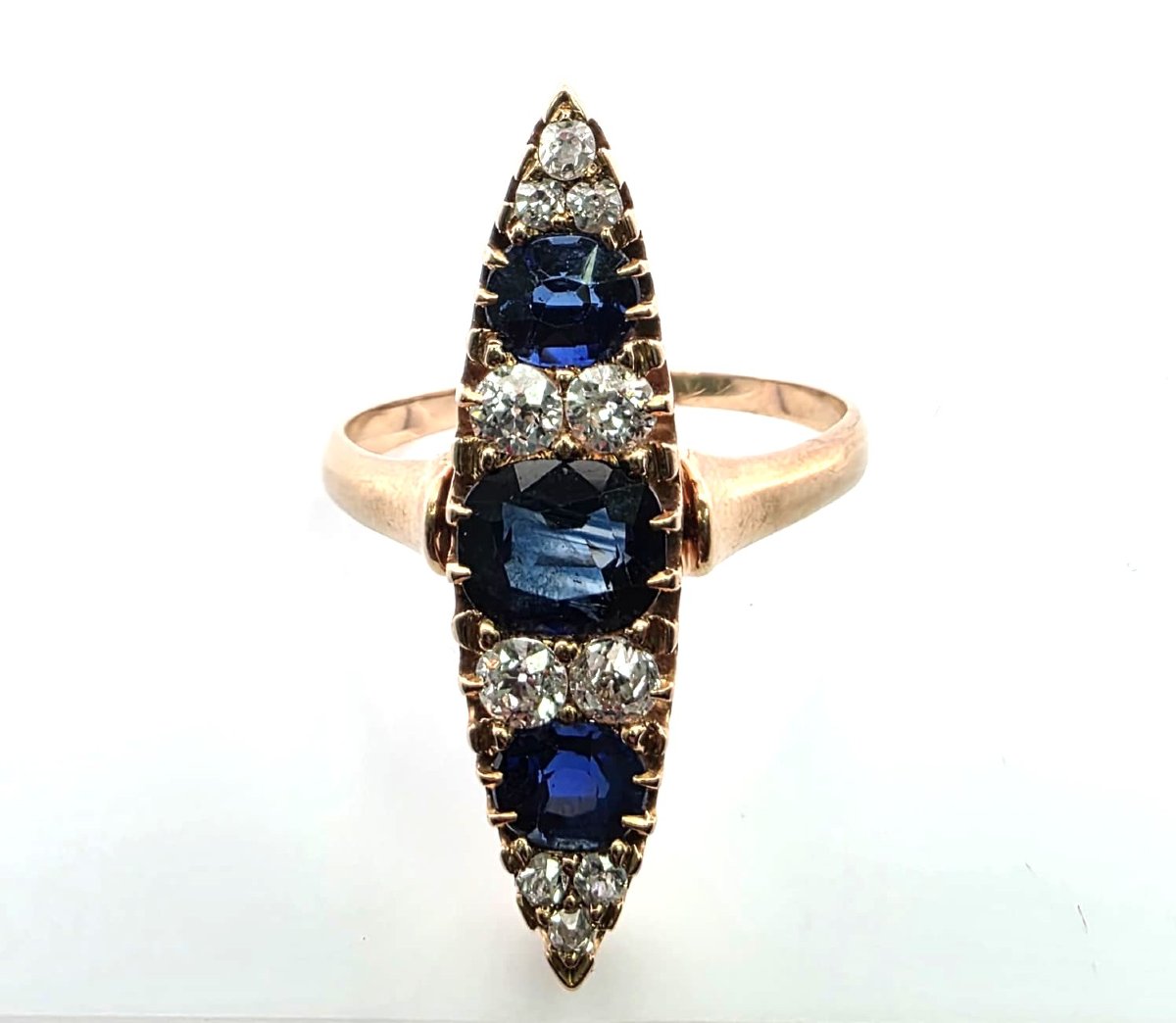Anello in oro giallo 18kt con diamanti e zaffiri-photo-2