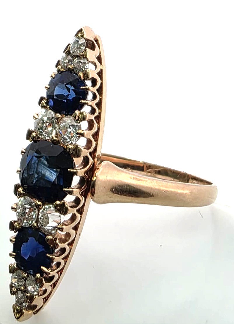 Anello in oro giallo 18kt con diamanti e zaffiri-photo-3