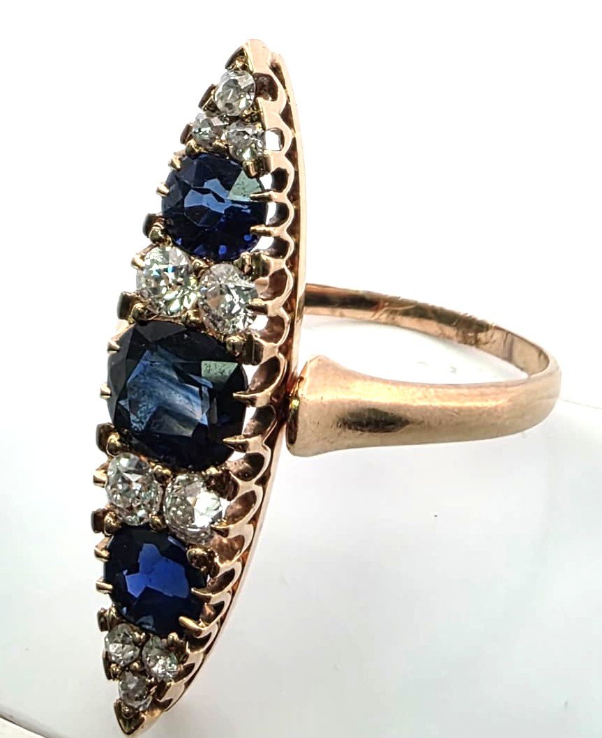 Anello in oro giallo 18kt con diamanti e zaffiri-photo-4