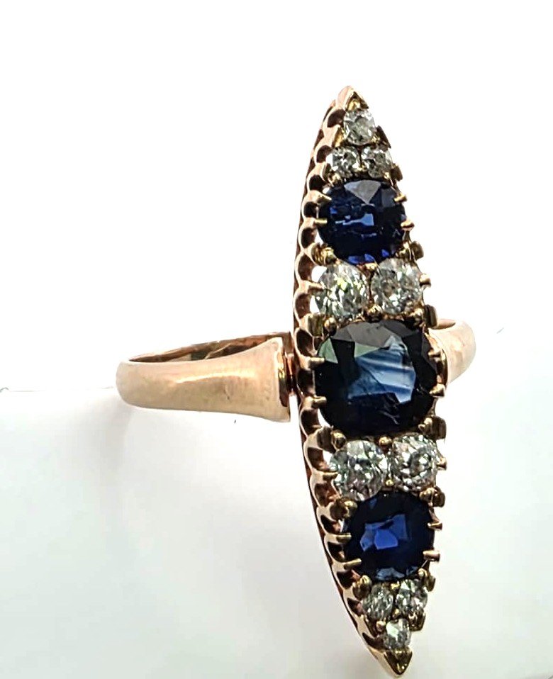 Anello in oro giallo 18kt con diamanti e zaffiri-photo-1