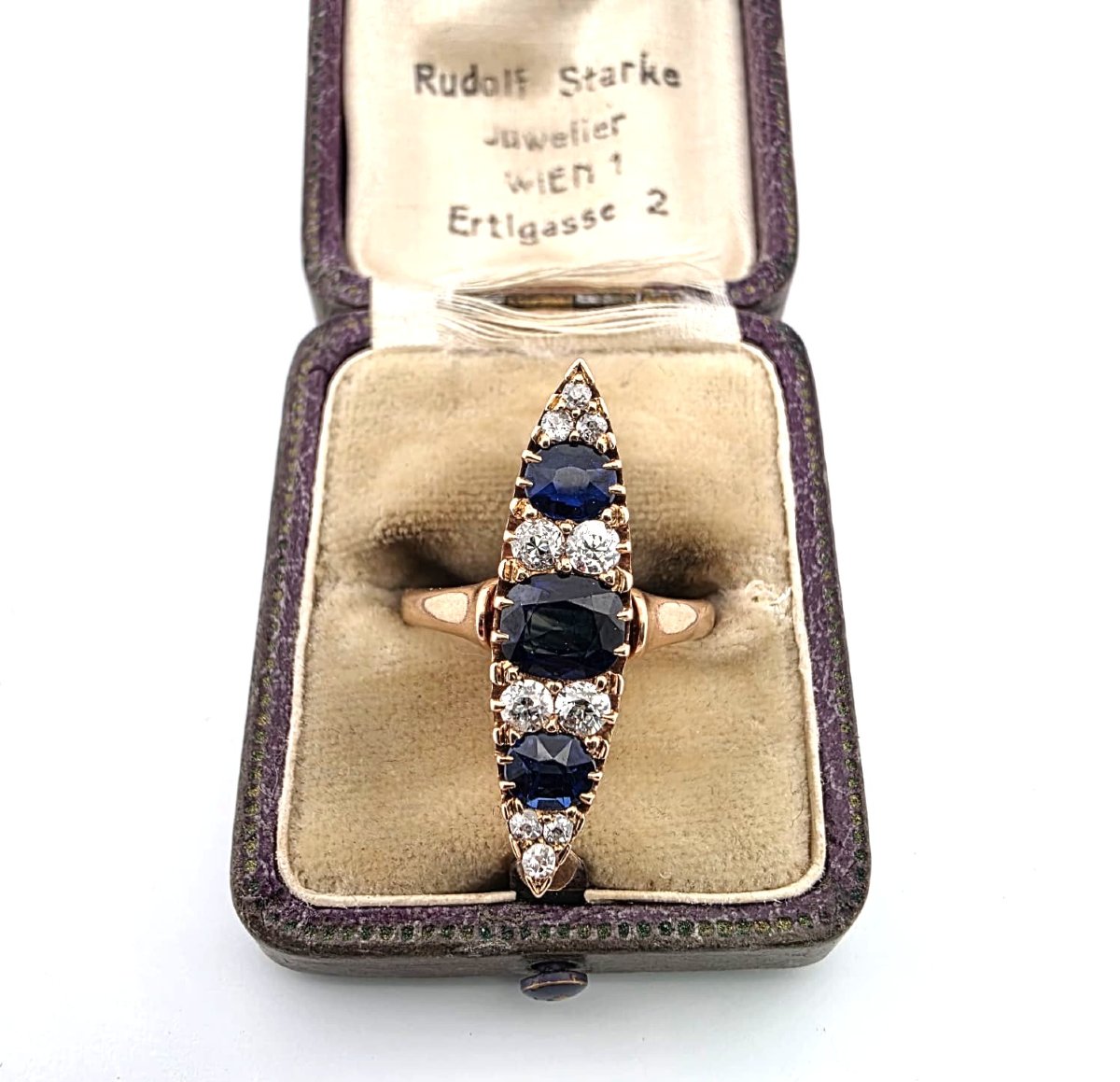 Anello in oro giallo 18kt con diamanti e zaffiri-photo-3
