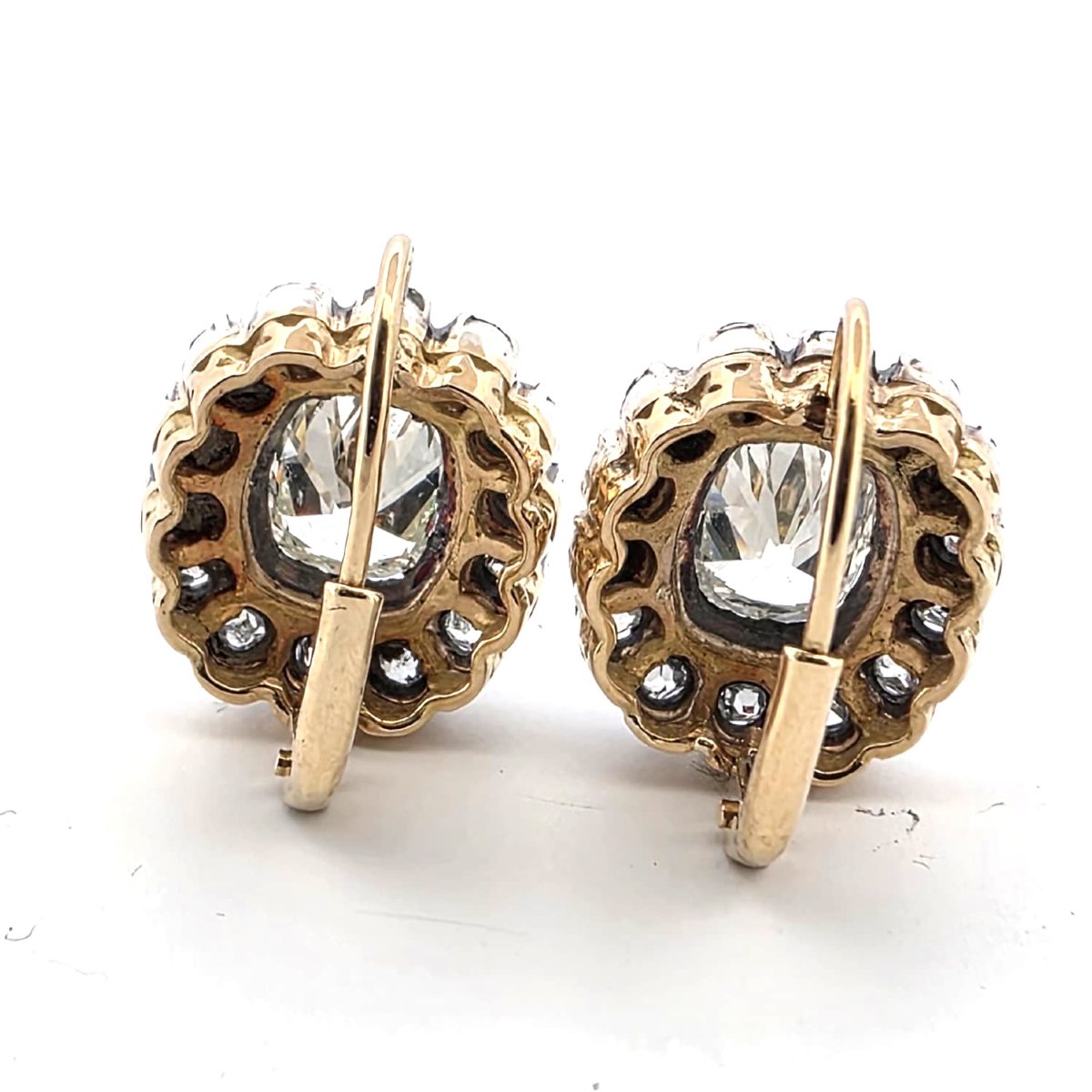 Orecchini epoca vittoriana in oro giallo 18kt con diamanti importanti Peso: Gr 6,1 Corona: 15.0-photo-1