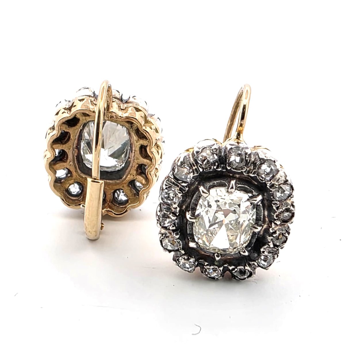 Orecchini epoca vittoriana in oro giallo 18kt con diamanti importanti Peso: Gr 6,1 Corona: 15.0-photo-3