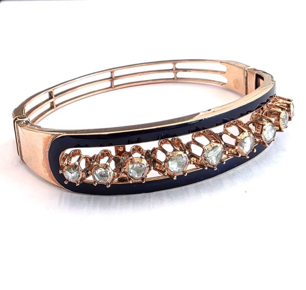 Bracciale in platino e smalto blu con diamanti rosa coronè-photo-2
