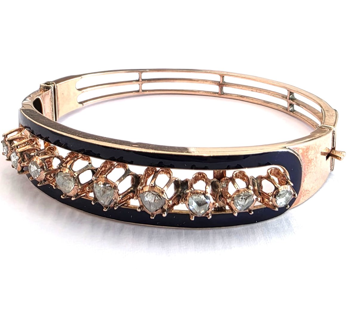 Bracciale in platino e smalto blu con diamanti rosa coronè-photo-3