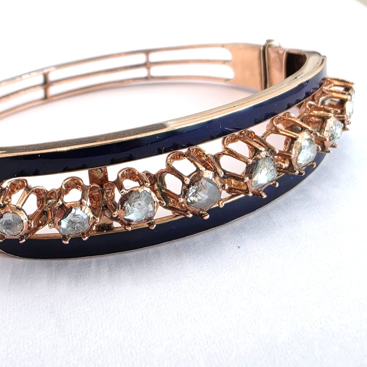 Bracciale in platino e smalto blu con diamanti rosa coronè-photo-1