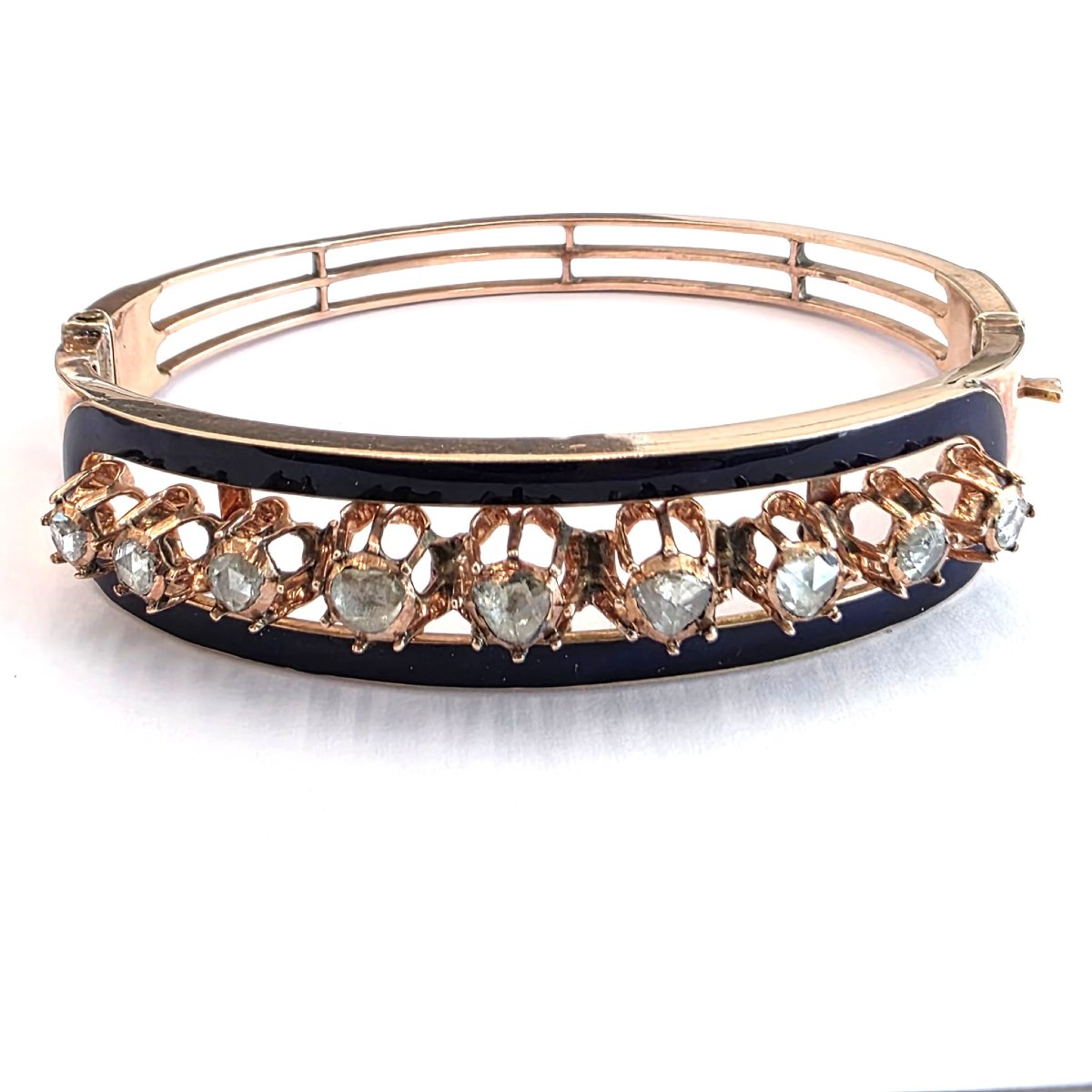Bracciale in platino e smalto blu con diamanti rosa coronè-photo-2