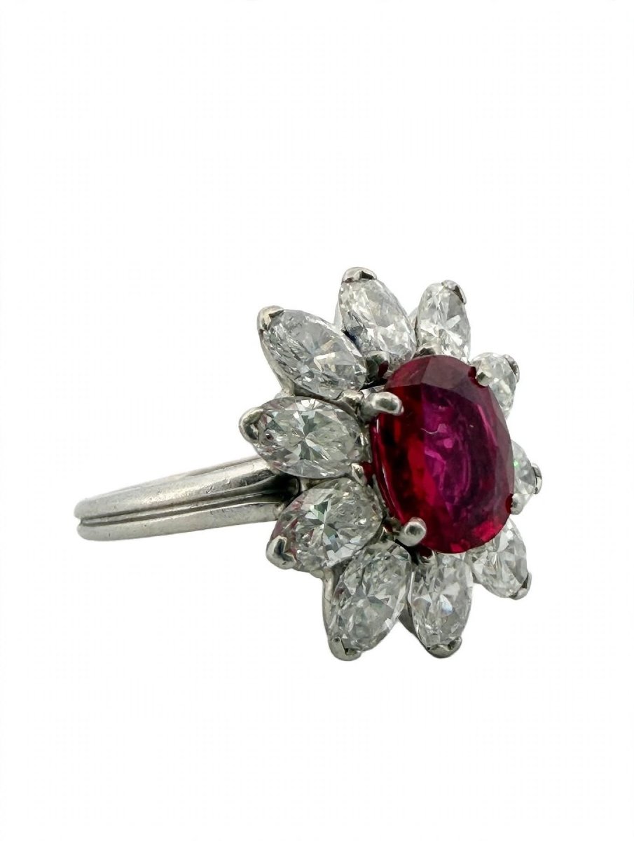 Anello Vintage anni 50/60 in platino con Rubino Burma heat e Diamanti-photo-3