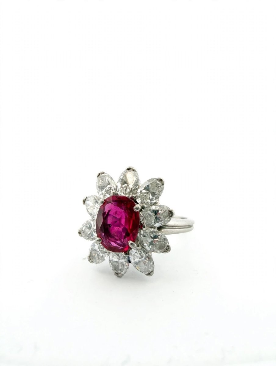 Anello Vintage anni 50/60 in platino con Rubino Burma heat e Diamanti-photo-4
