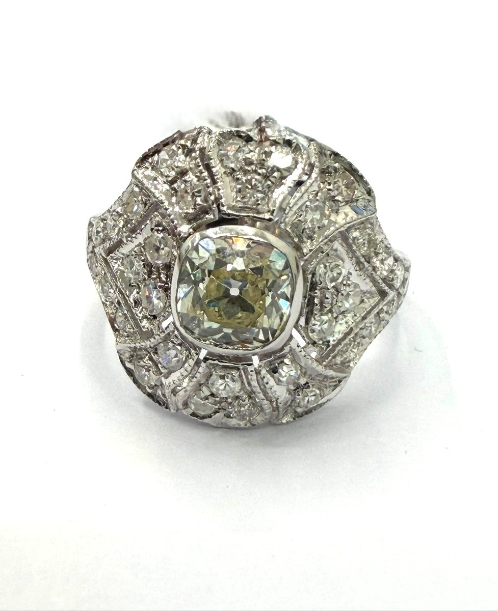 Anello vintage in oro bianco 18 Kt con diamanti taglio antico Ct 2.50-photo-3