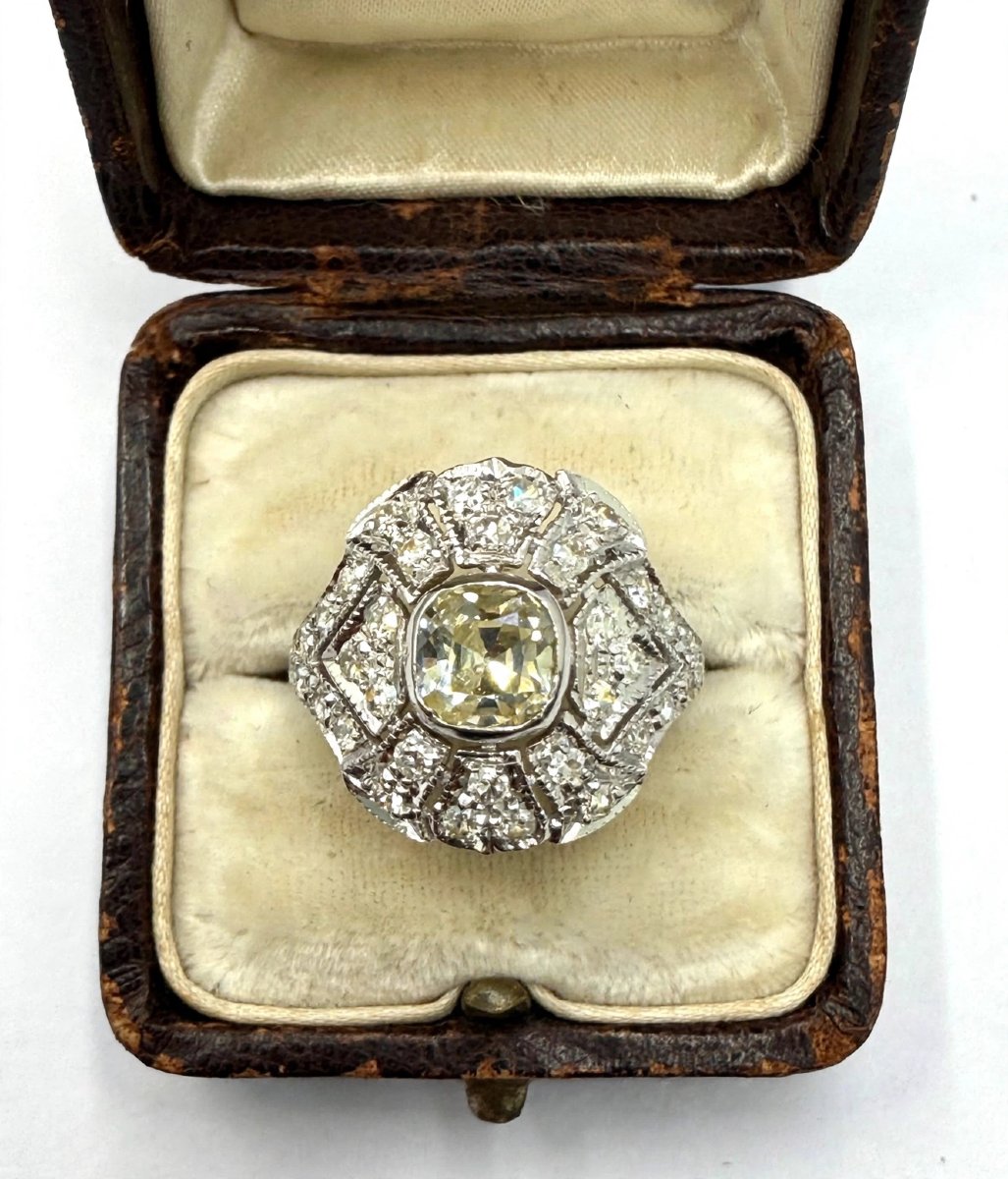 Anello vintage in oro bianco 18 Kt con diamanti taglio antico Ct 2.50-photo-4