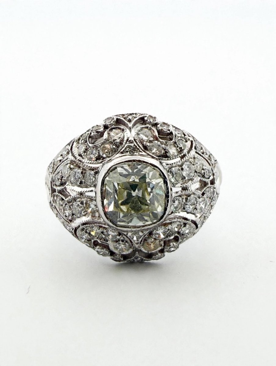 Anello Vintage in Oro bianco 18 Kt con Diamanti taglio antico Ct 2.10-photo-2
