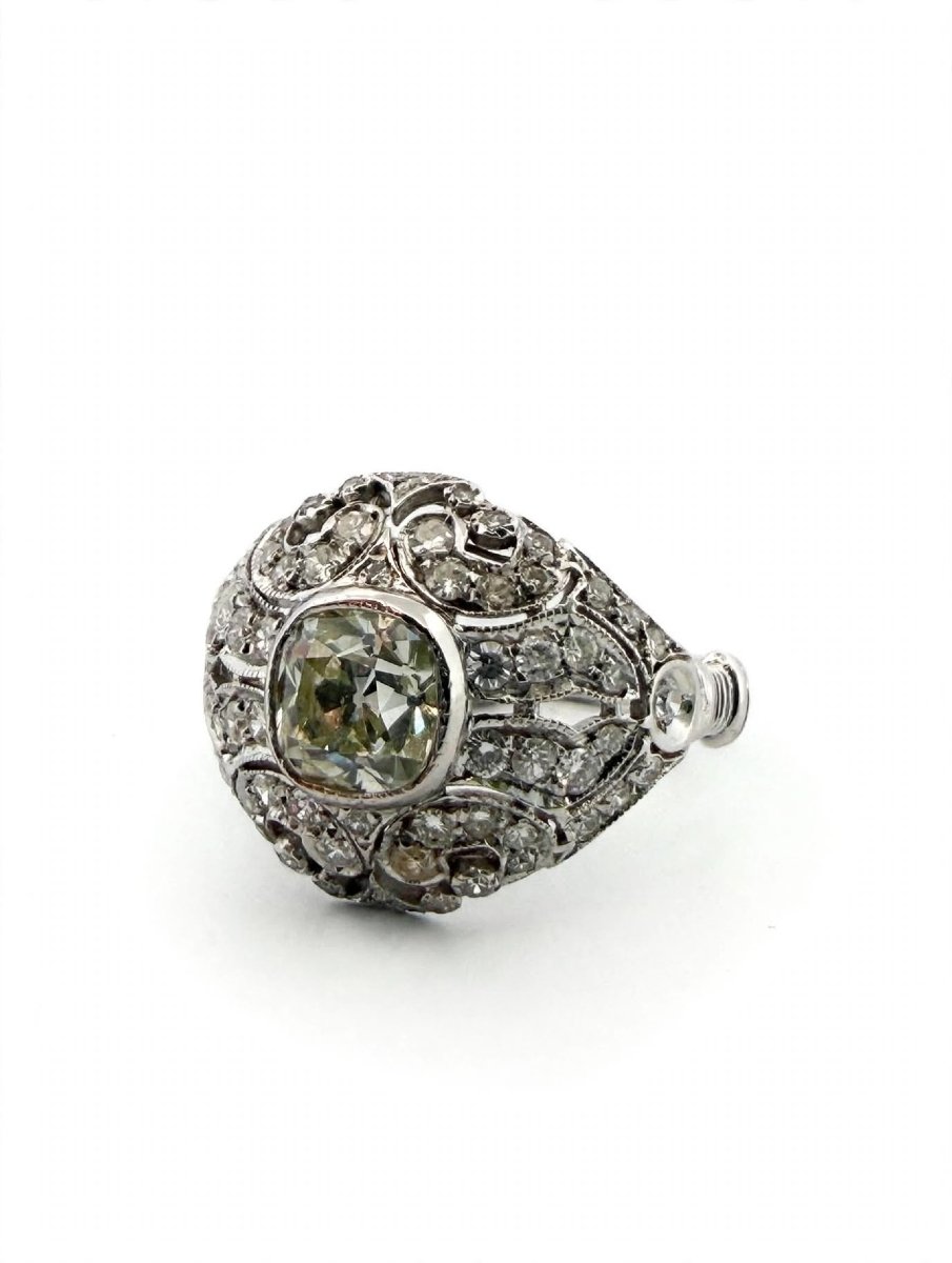 Anello Vintage in Oro bianco 18 Kt con Diamanti taglio antico Ct 2.10-photo-3