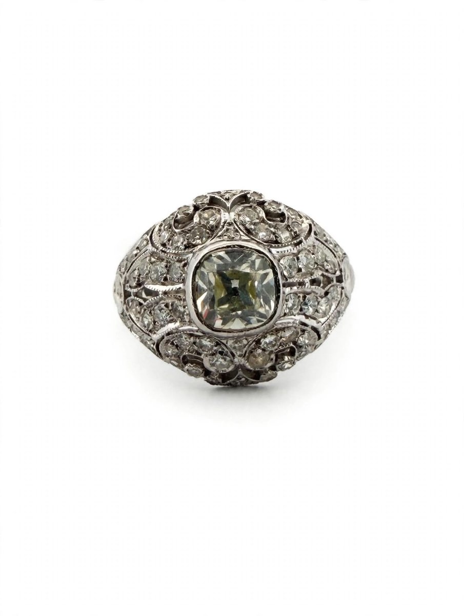 Anello Vintage in Oro bianco 18 Kt con Diamanti taglio antico Ct 2.10-photo-4