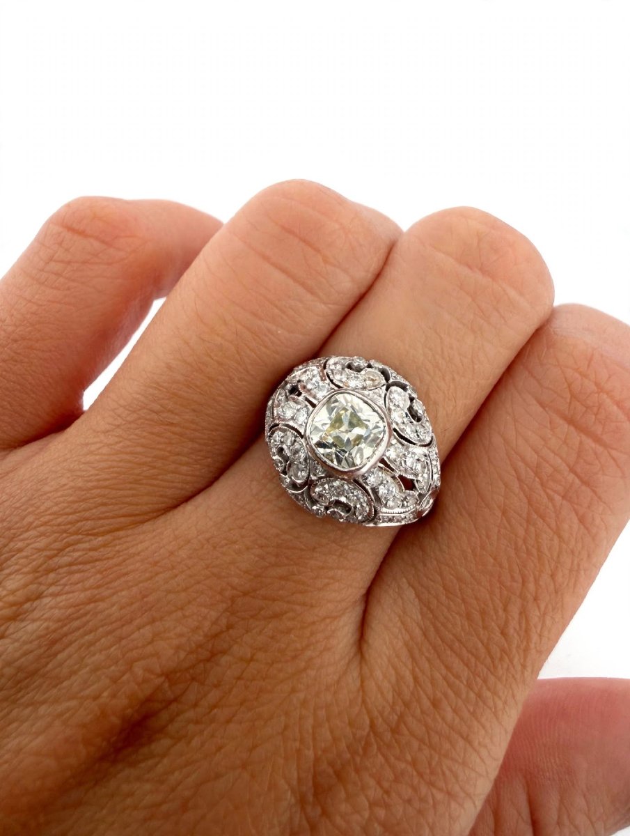 Anello Vintage in Oro bianco 18 Kt con Diamanti taglio antico Ct 2.10-photo-4