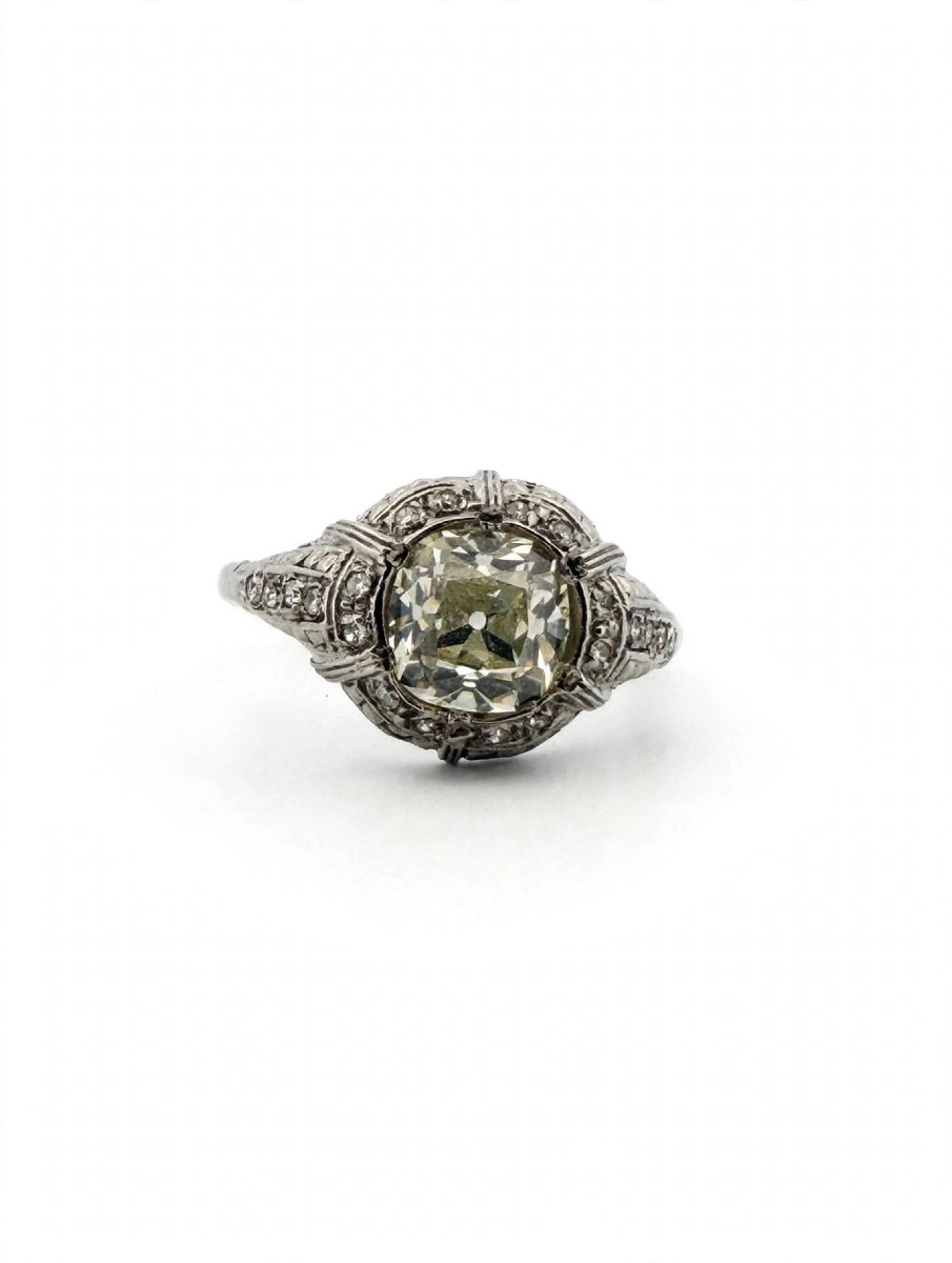 Anello Art Decò in Platino con Diamanti-photo-2