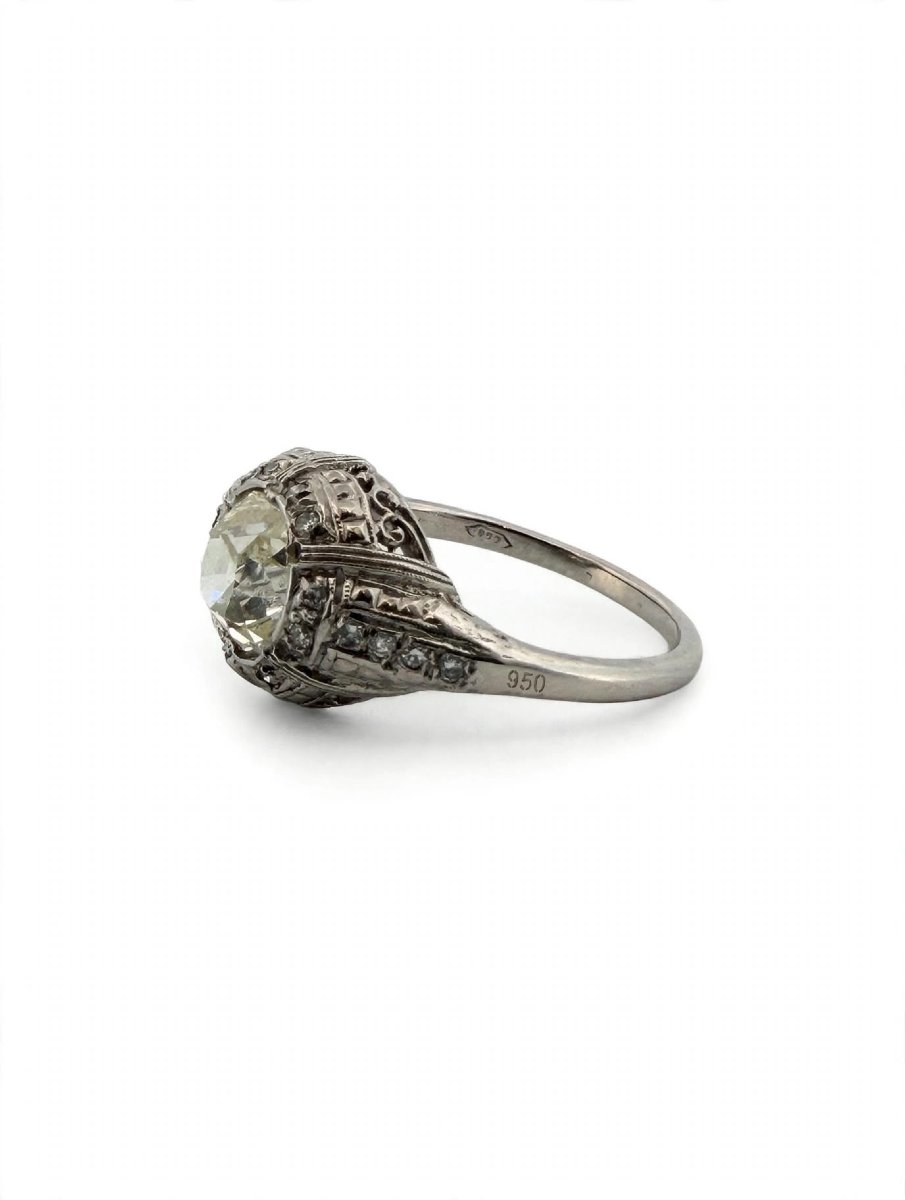 Anello Art Decò in Platino con Diamanti-photo-3