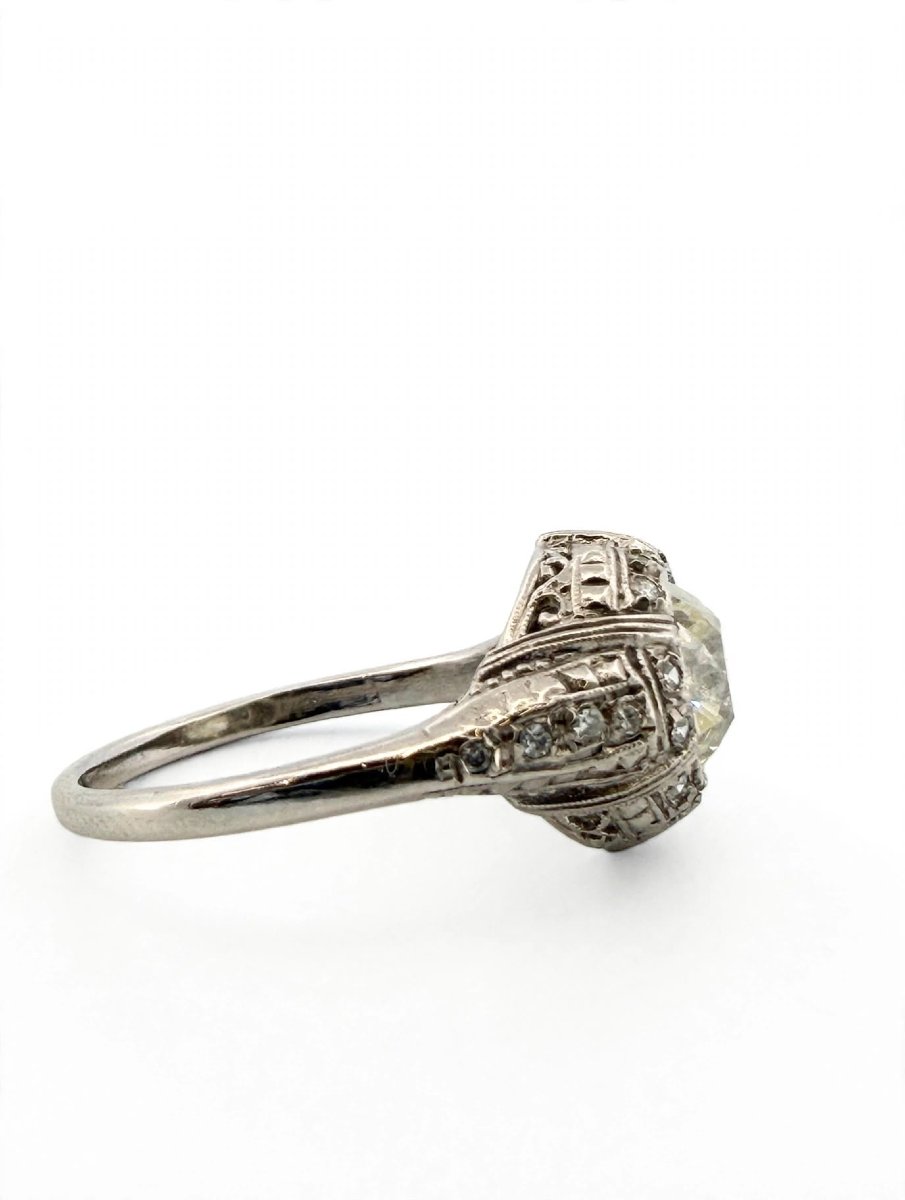 Anello Art Decò in Platino con Diamanti-photo-4