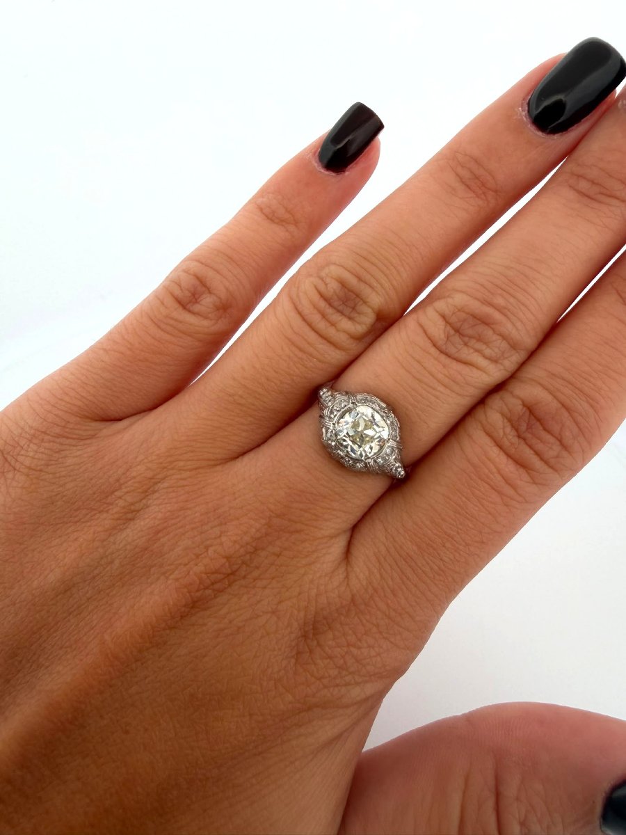 Anello Art Decò in Platino con Diamanti-photo-3