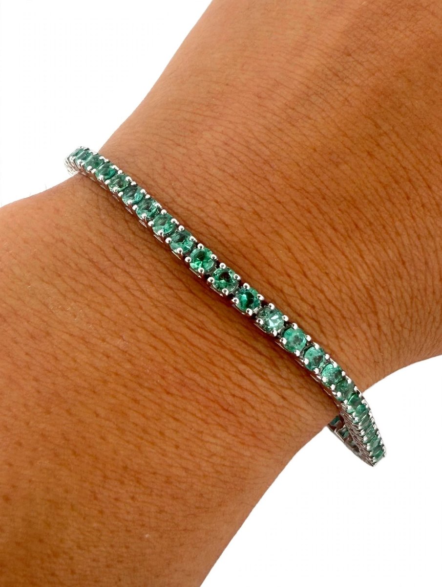 Bracciale tennis in Oro bianco 18Kt con Smeraldi-photo-6