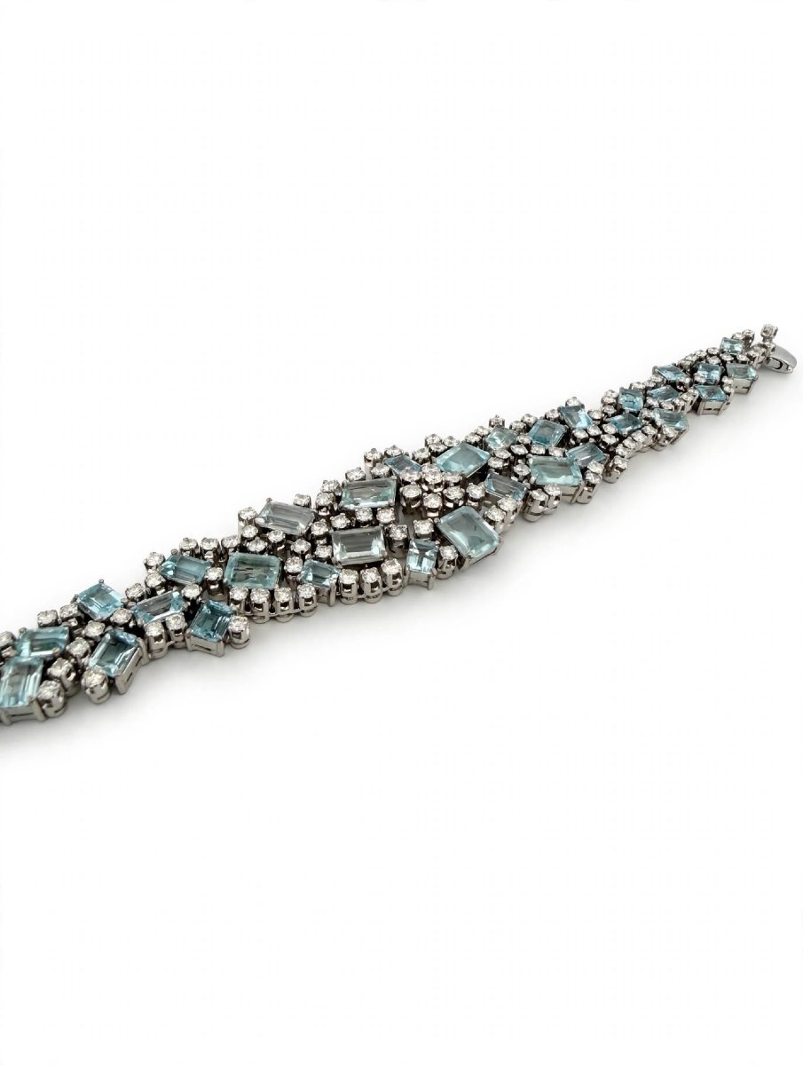 Bracciale anni 60 in Oro bianco 18Kt con Diamanti e Acquamarina-photo-2
