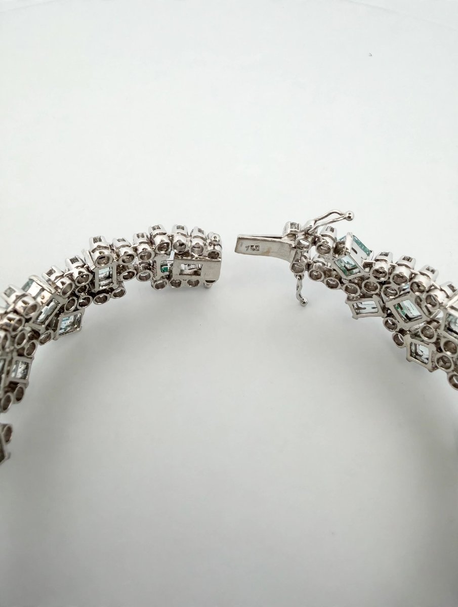 Bracciale anni 60 in Oro bianco 18Kt con Diamanti e Acquamarina-photo-4