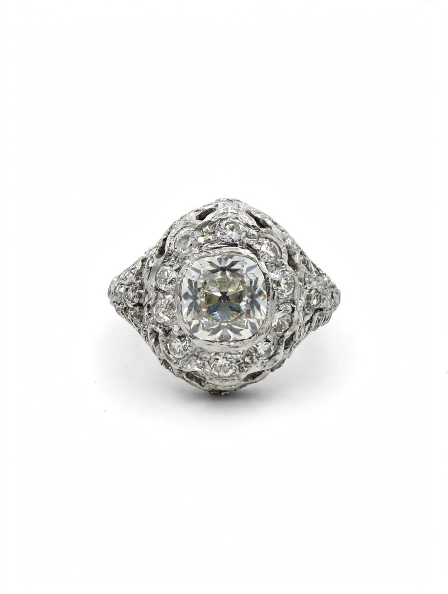 Anello Art Decò in Platino con Diamanti Ct 2.10-photo-2