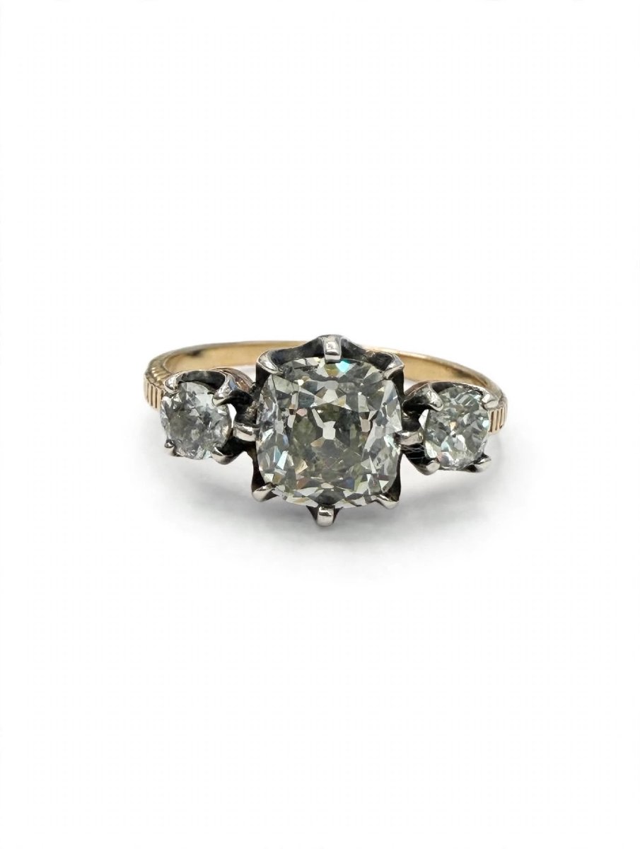 Anello stile Vittoriano in Oro 18Kt e Argento con Diamanti Ct 2.20 circa-photo-2