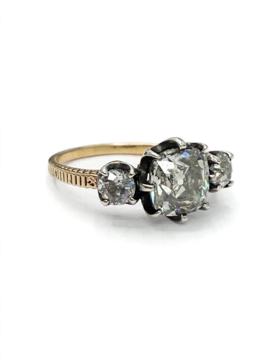 Anello stile Vittoriano in Oro 18Kt e Argento con Diamanti Ct 2.20 circa-photo-3